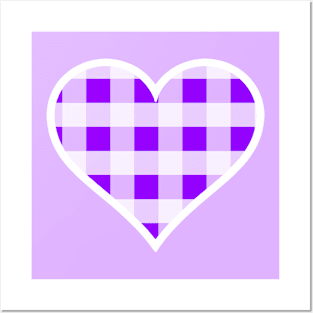 Purple and White Buffalo Plaid Heart Posters and Art